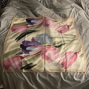 Kenzo 100% Silk Scarf with Pink and Purple Accents (Floral)